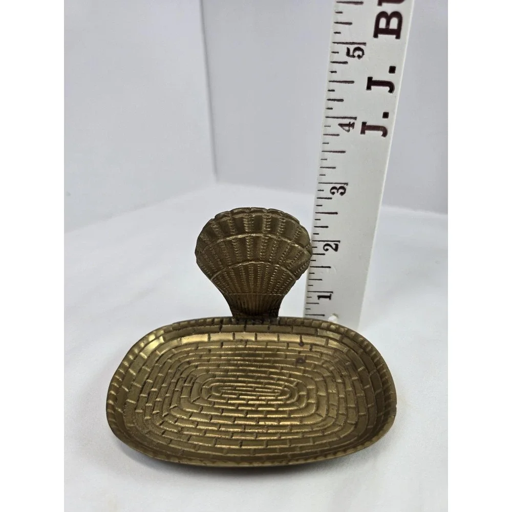 Vintage Brass Seashell Soap Dish Trinket Tray Coastal Nautical Decor 5 Inch